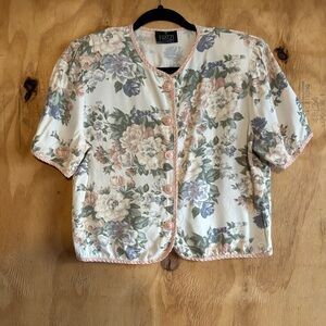 Vintage Fritzi Pastel Floral Short Sleeve Button Cottagecore Blouse Floral
